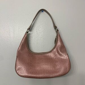 Pink faux croc shoulder bag